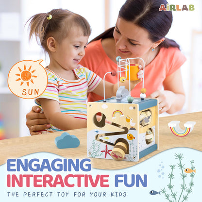 Airlab Wooden Activity Cube Montessori Toys for Boys Girls, Ocean