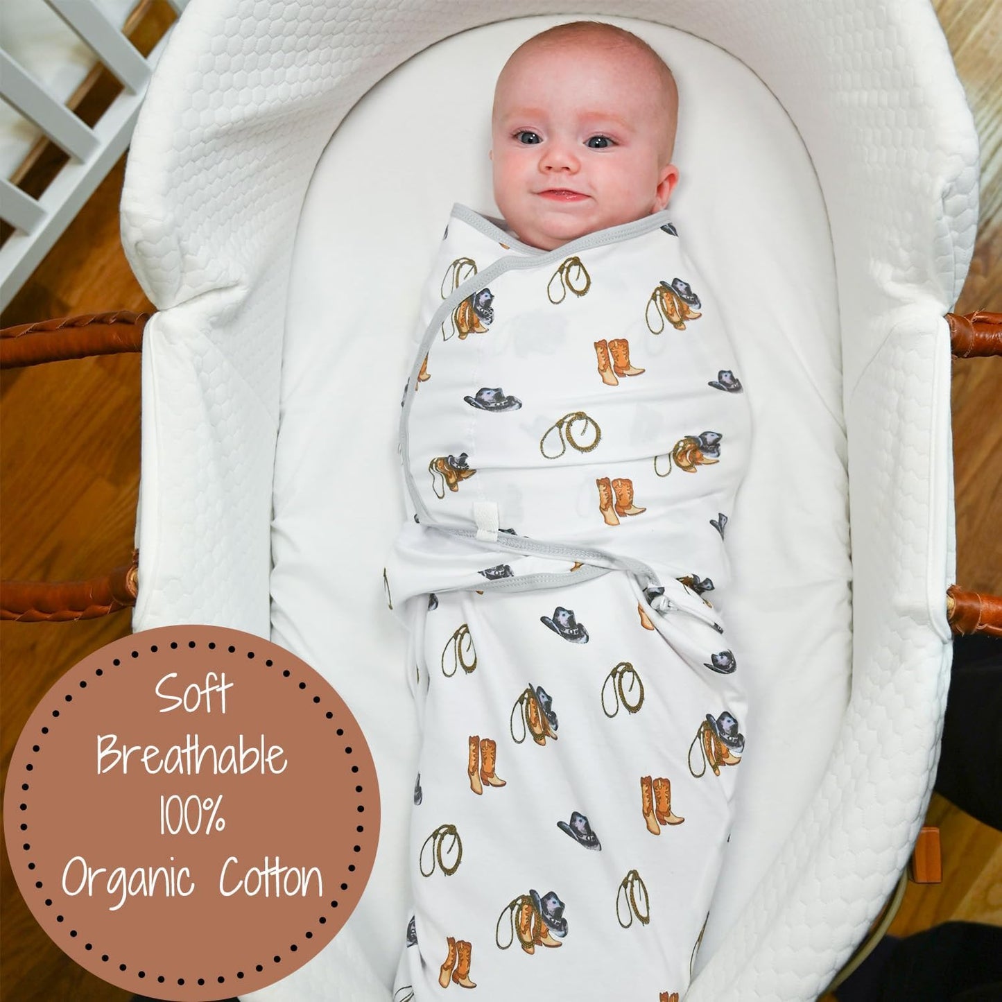 LollyBanks 100% Organic Cotton Baby Boy Essentials Swaddles 3-6 Months, Newborn Swaddle with Easy