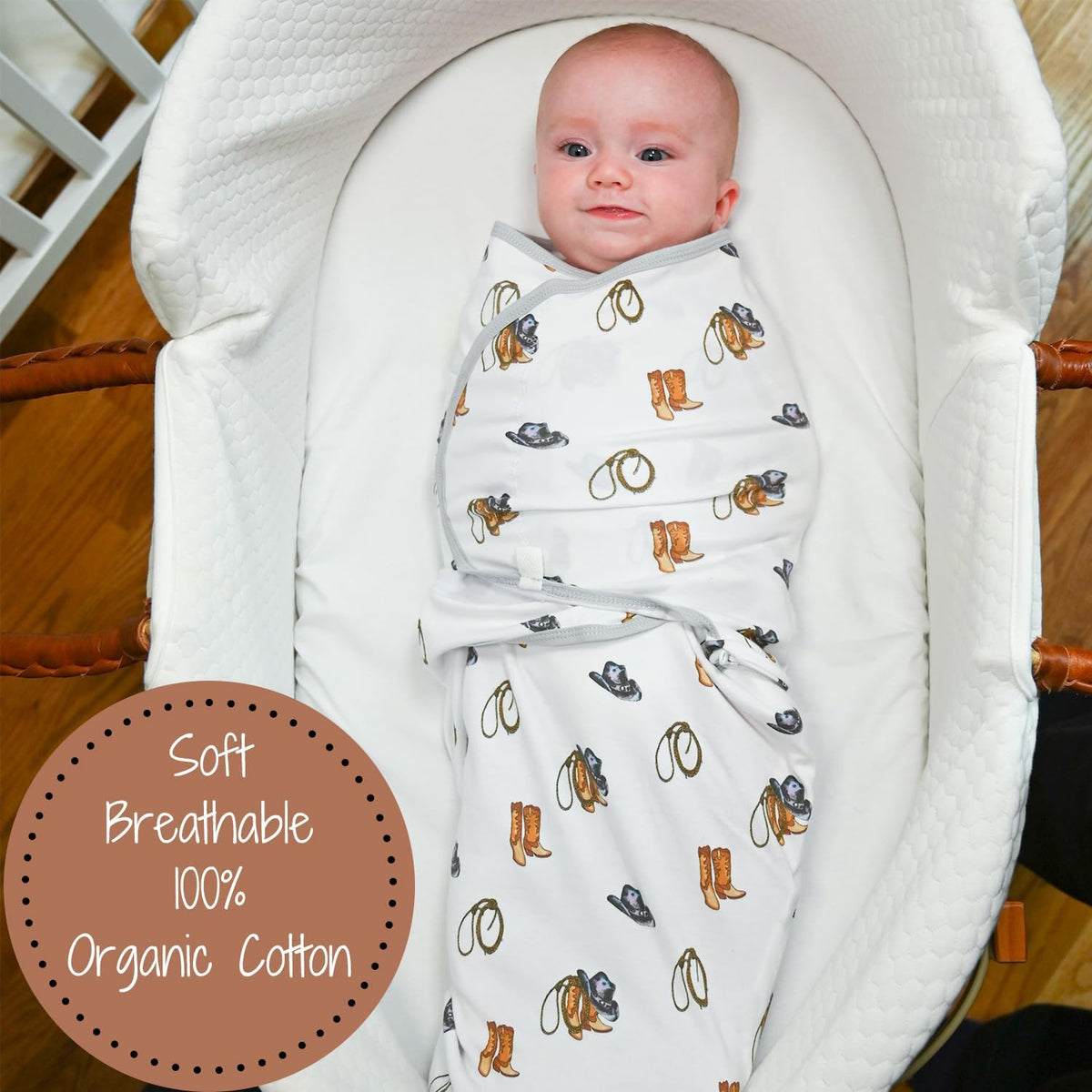 LollyBanks 100% Organic Cotton Baby Boy Essentials Swaddles 3-6 Months, Newborn Swaddle with Easy