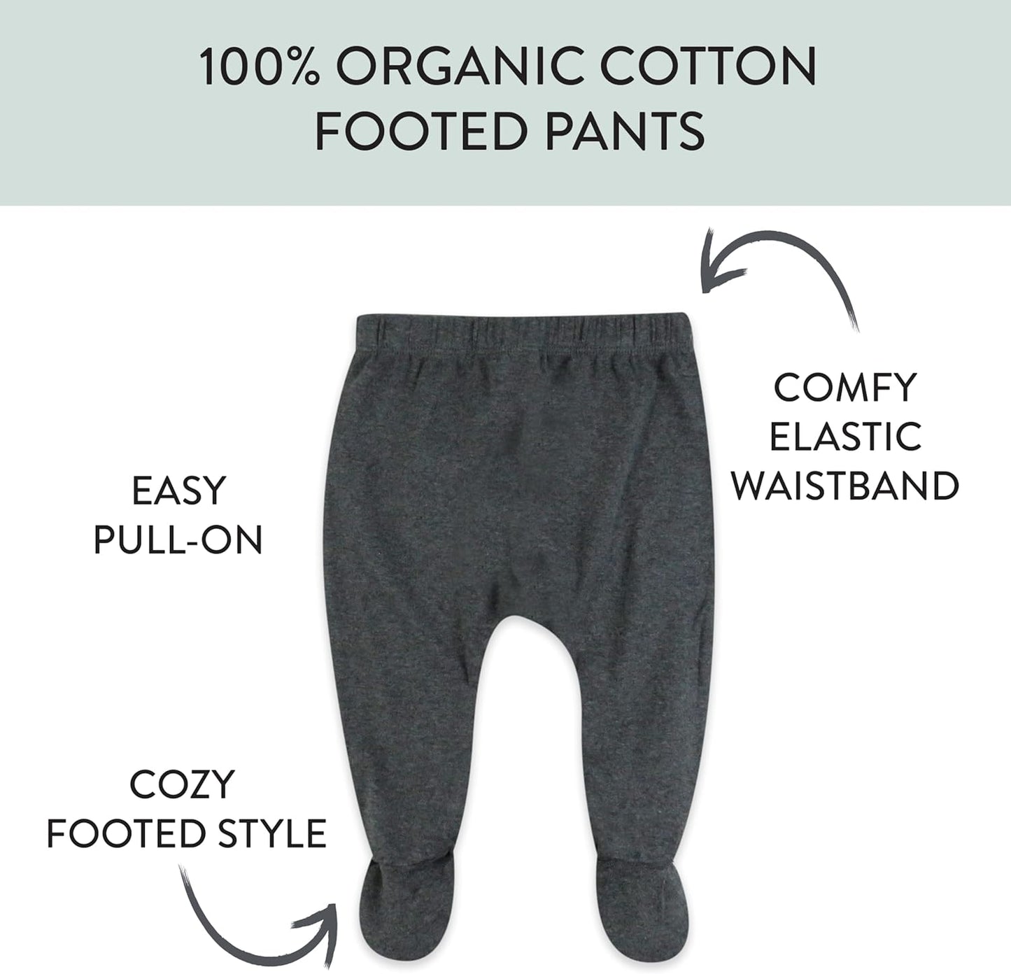 HonestBaby 3-pack Footed Pants Roomy Fit Pull on Bottoms 100% Organic Cotton for Infant Baby Boys