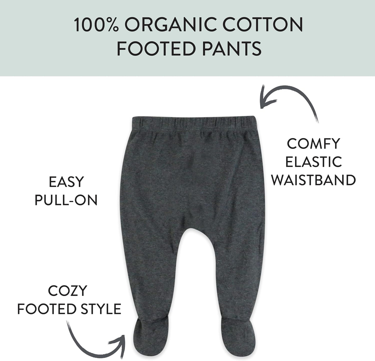 HonestBaby 3-pack Footed Pants Roomy Fit Pull on Bottoms 100% Organic Cotton for Infant Baby Boys