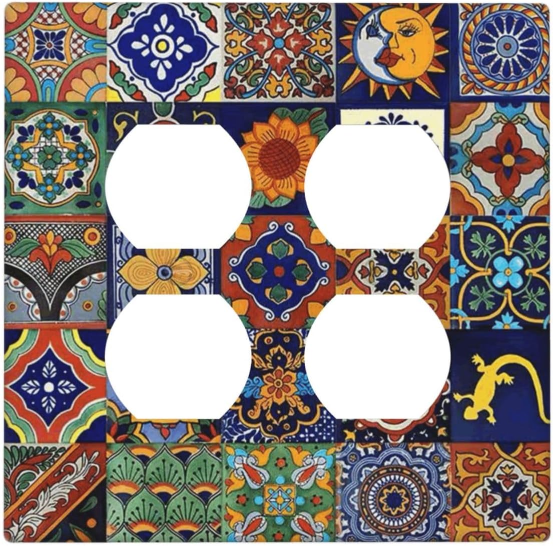 Talavera Mexican Tiles Traditional Color Decoration Print Outlet Covers 2 Gang Double Duplex
