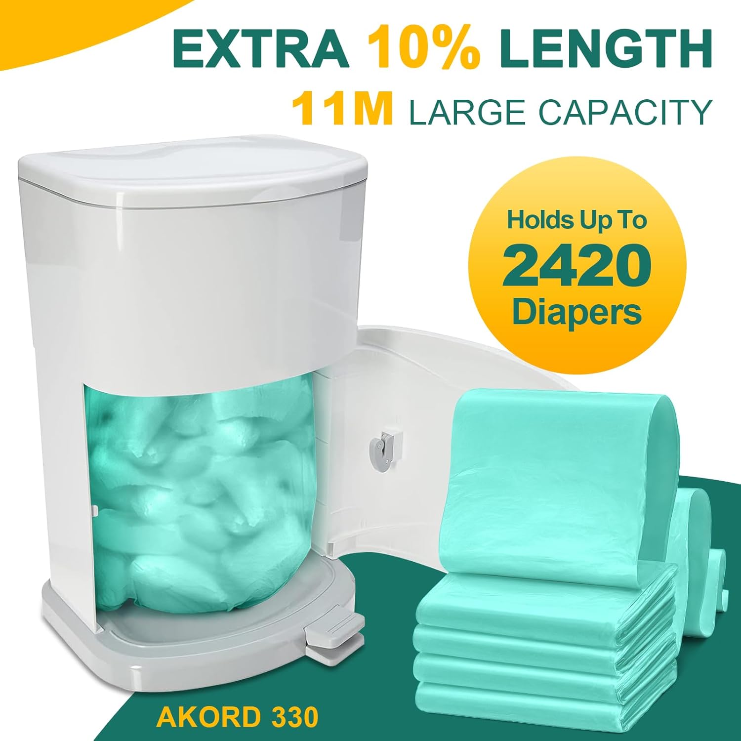 4 Pack Adult Diaper Liner Refills,Diaper Pail Refill Bags Compatible with Janibell Akord 330 slim