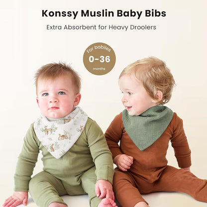 Konssy Muslin Baby Bibs 10 Pack Baby Bandana Drool Bibs 100% Cotton for Unisex Boys and Girls, Soft
