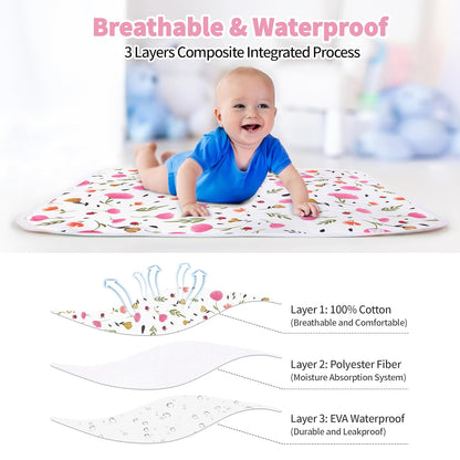 Diaper Changing Pads for Baby, Flower Change Mat, 3Layers Waterproof Change Pad Foldable Absorbent