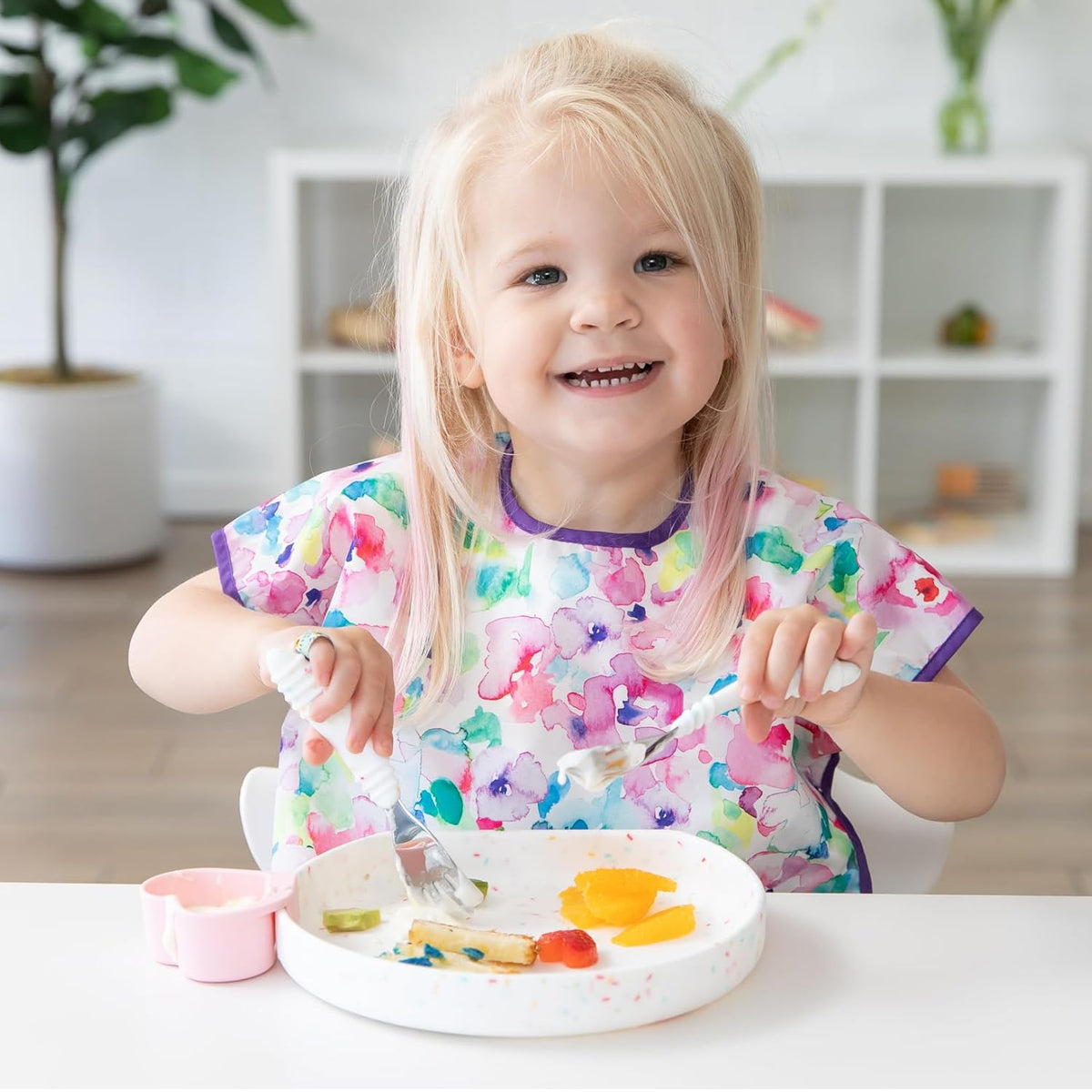 Bumkins Toddler Utensils, Kids Size Fork and Spoon Set, Silicone and Stainless-Steel Training