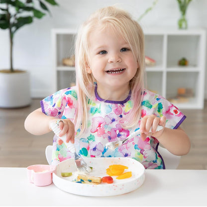 Bumkins Toddler Utensils, Kids Size Fork and Spoon Set, Silicone and Stainless-Steel Training