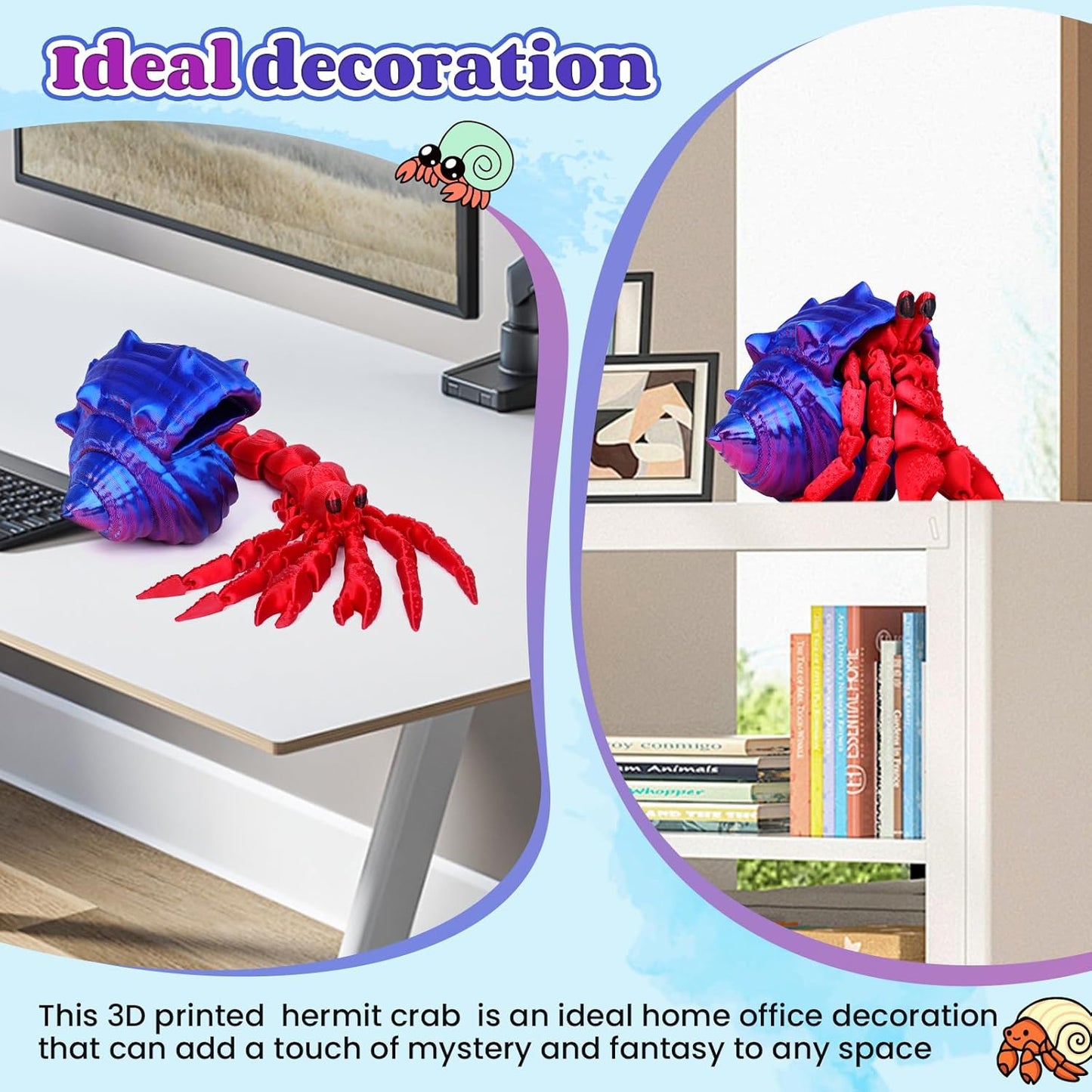 3D Printed Hermit Crab Fidget,3D Printed Dynamic Animals Toy,Full Articulated Flexible Crystal