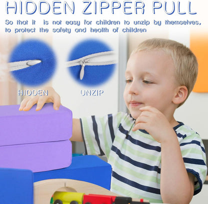 Toddler Foam Buliding Blocks - 12 Piece Fabric Covered 9x4x3inch Stacking Block Sets - Colourful
