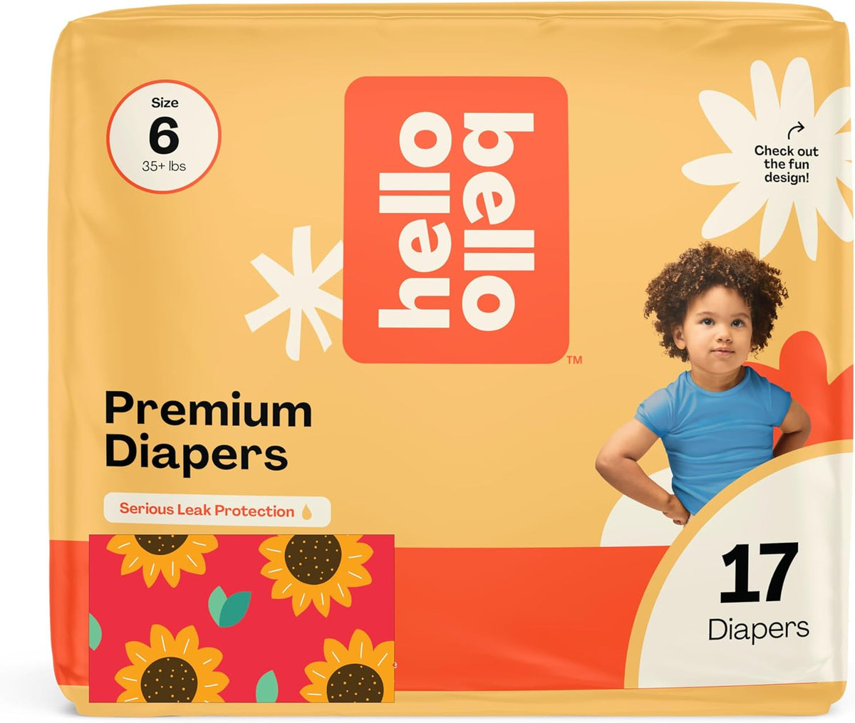 Hello Bello Diapers, Size 6 (35 lbs) Flower Child, 17 Count of Premium Disposable Baby Diapers
