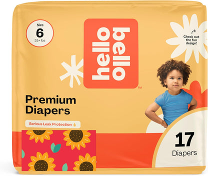 Hello Bello Diapers, Size 6 (35 lbs) Flower Child, 17 Count of Premium Disposable Baby Diapers