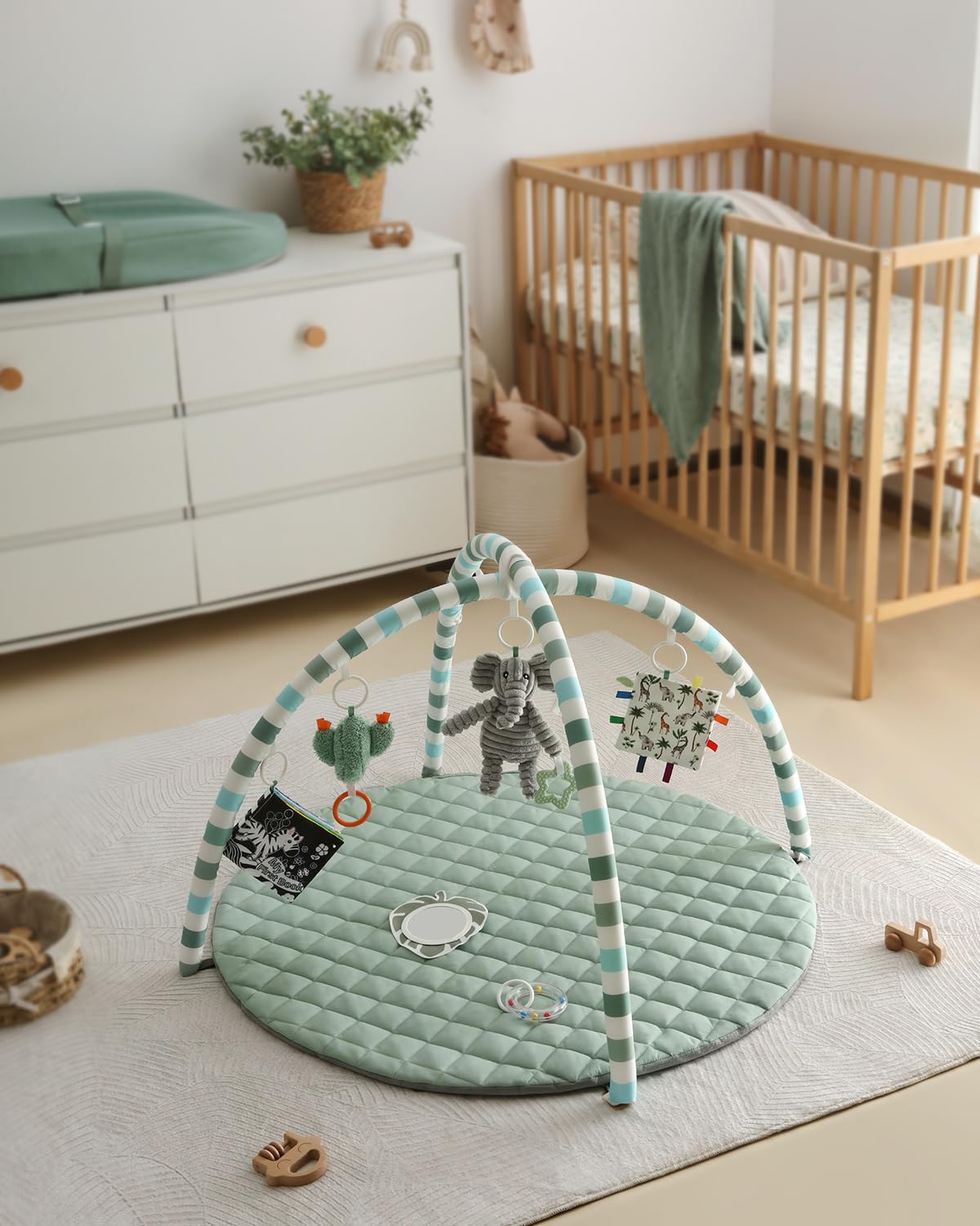 Blissful Diary Baby Play Gym Mat, Tummy Time Mat with 6 Detachable Toys for Stage-Based Sensory &
