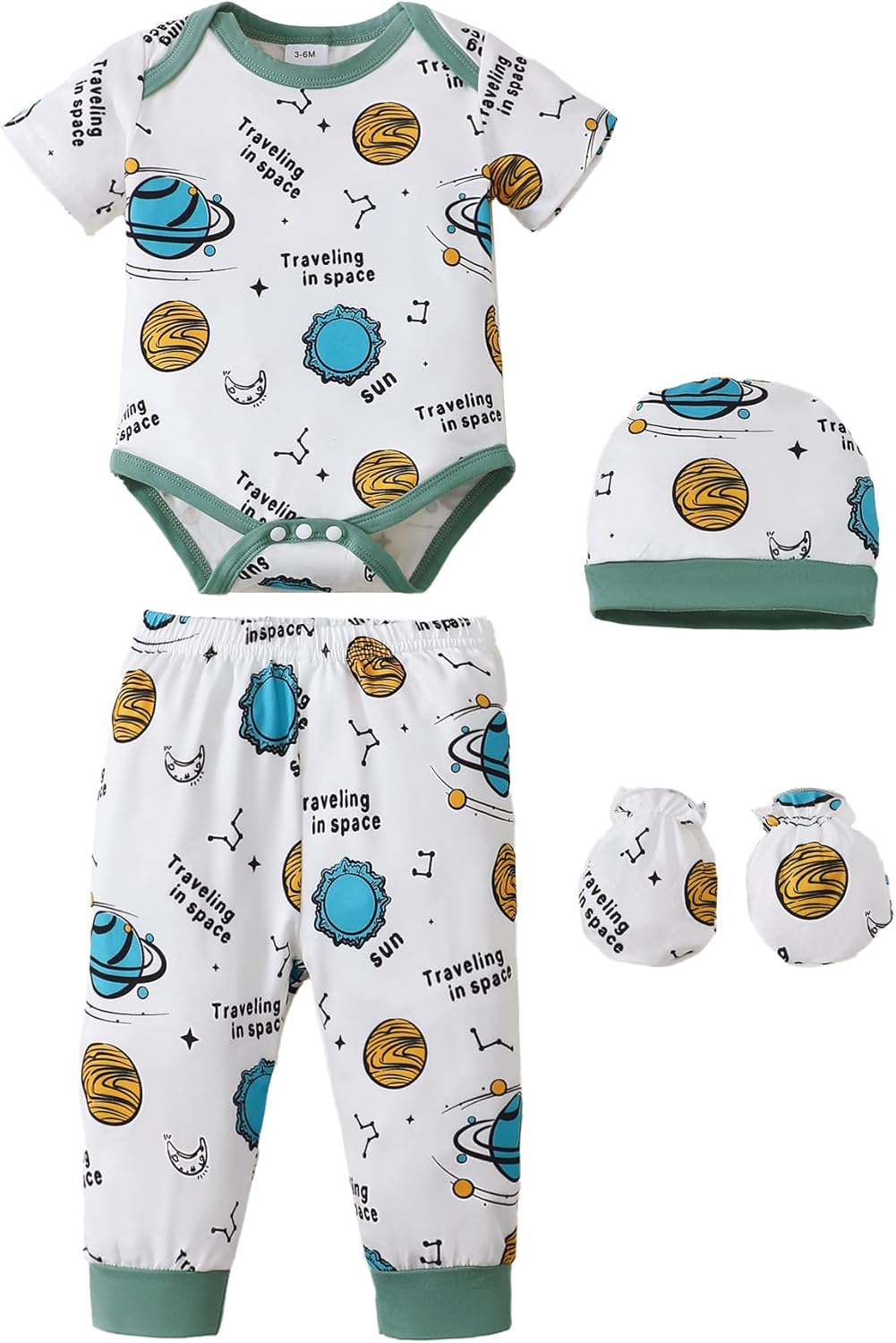 NZRVAWS Newborn Baby Boy Girl Clothes Unisex Infant Romper Pants Set Hat 4-Pack Outfits 0-12 Months