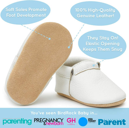 BirdRock Baby Fringeless Moccasins - Genuine Leather Boys and Girls Shoes for Newborns, Infants