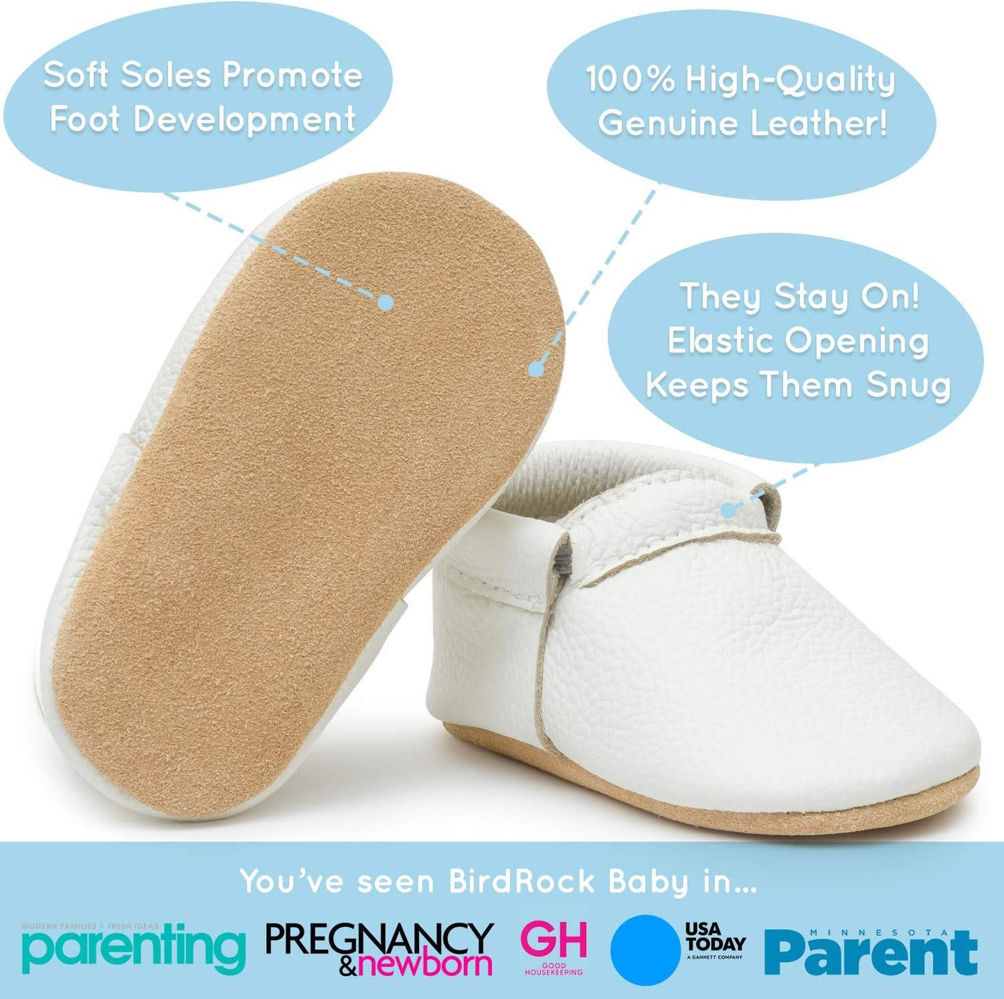 BirdRock Baby Fringeless Moccasins - Genuine Leather Boys and Girls Shoes for Newborns, Infants
