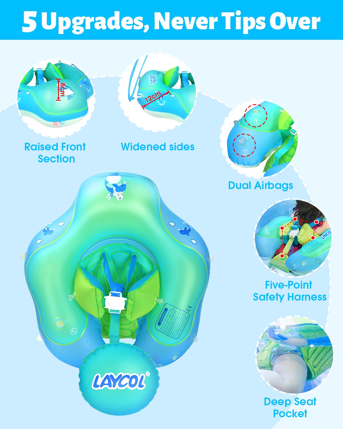 Baby Pool Float with Canopy UPF50+, 5 Point Safety Buckle for 3-36M