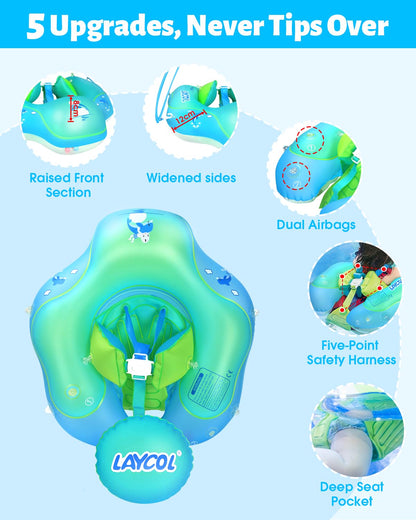LAYCOL Baby Pool Float with Canopy UPF50+, 5 Point Safety Buckle No Flip Over, Inflatable Toddler
