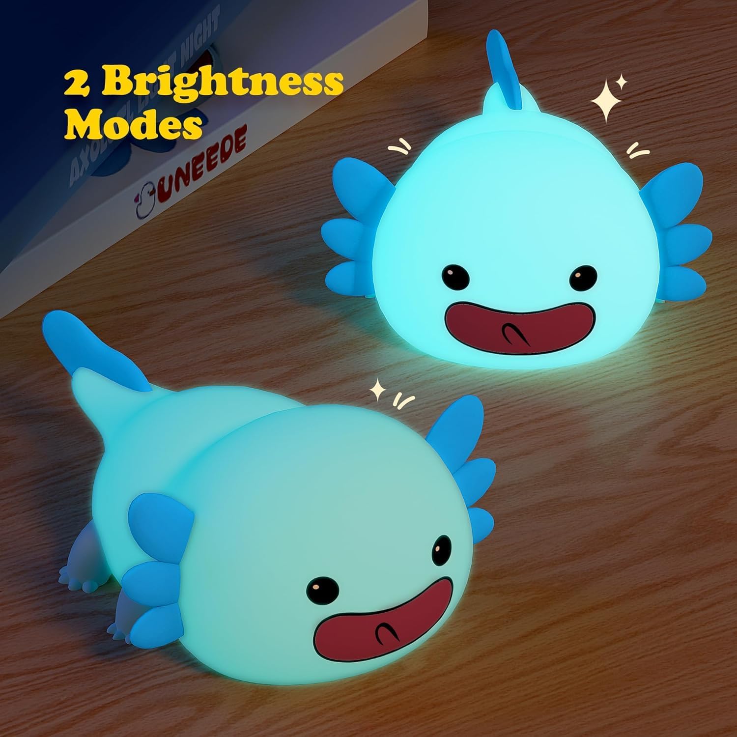 UNEEDE Blue Axolotl Night Light for Kids, Animal Silicone Nursery Night Lamp, Rechargeable Table