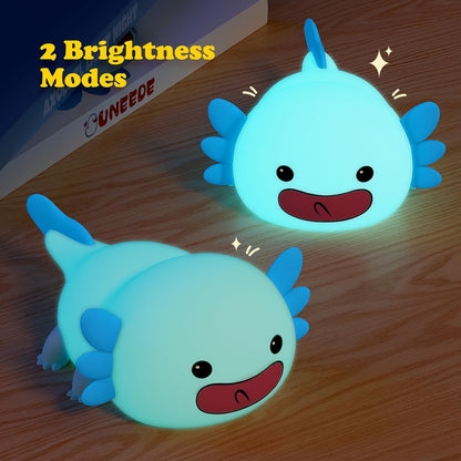 UNEEDE Blue Axolotl Night Light for Kids, Animal Silicone Nursery Night Lamp, Rechargeable Table