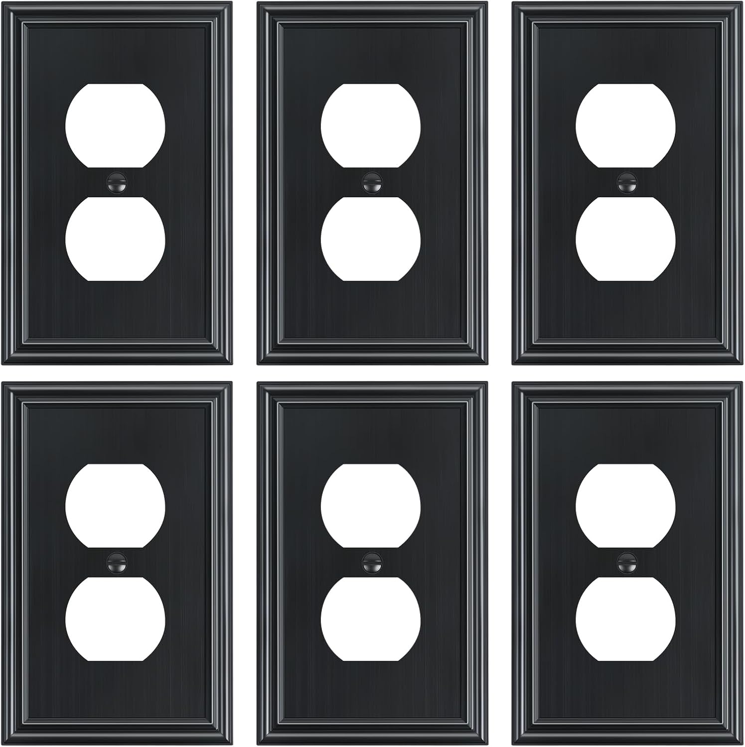 6-Pack Single Duplex Outlet Cover Plate, Decorative Black Switch Plates and Outlet Covers, Metal
