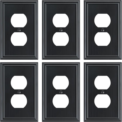 6-Pack Single Duplex Outlet Cover Plate, Decorative Black Switch Plates and Outlet Covers, Metal