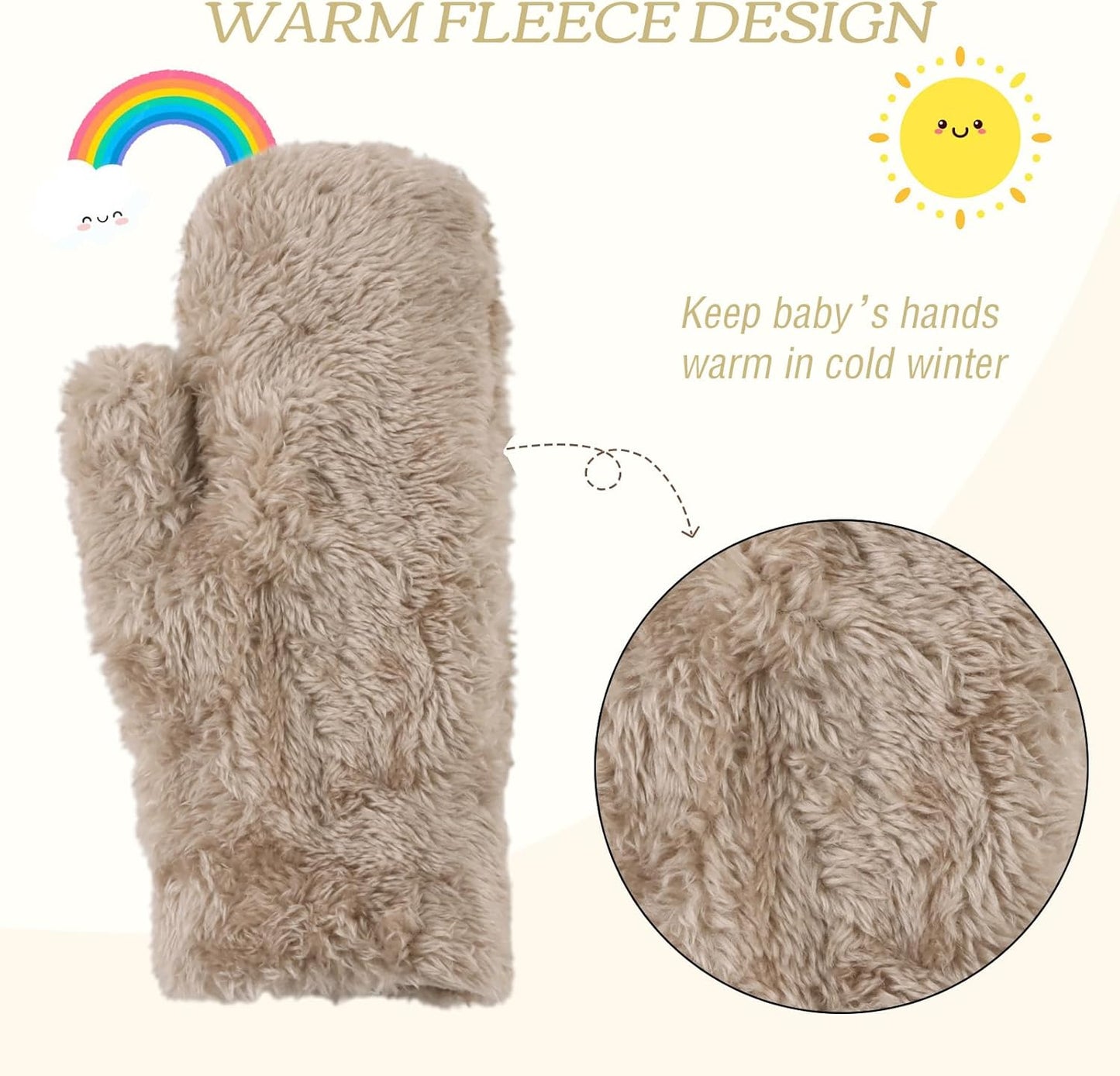 PESAAT Baby Girl Mittens Fleece Toddler Boy Mittens Warm Kids Winter Gloves Unisex Cold Weather