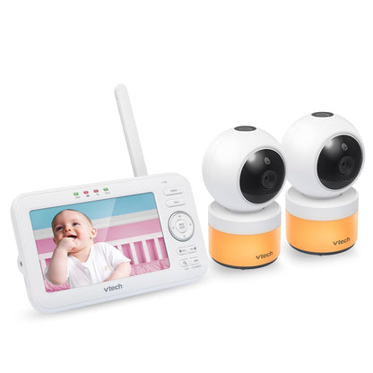 VTech VM5463-2 Baby Monitor 5" Screen with 2 Cameras, Pan-Tilt- Zoom, Night Light, Glow On The