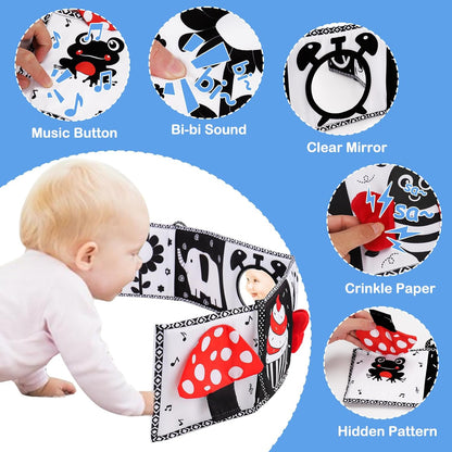 Black and White High Contrast Toys for Baby 0-3 3-6 Months Infant Tummy Time Soft Book Sensory