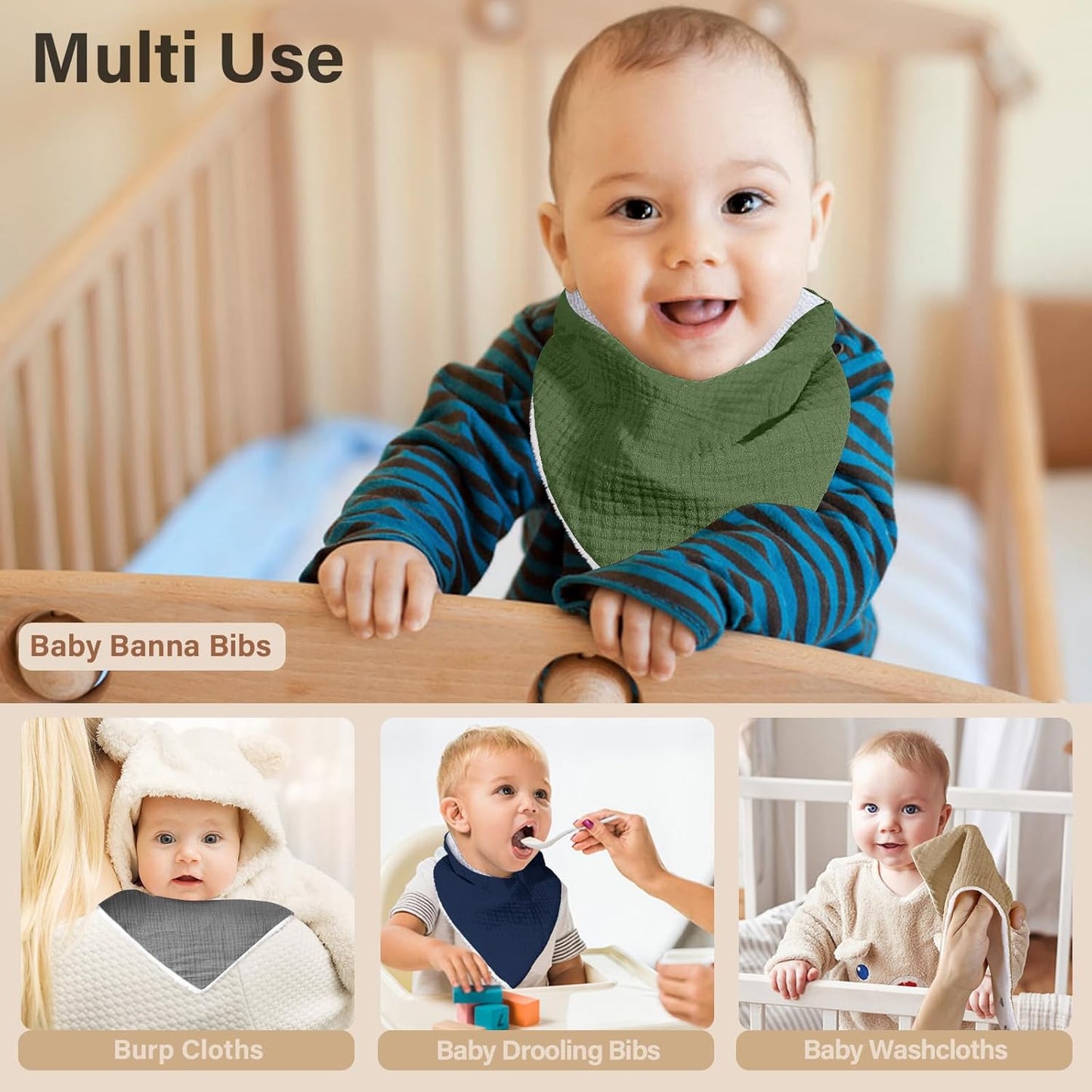 Muslin Baby Bibs,Soft Triangular Baby Bandana Drool Bibs for Baby Boy Girl,Solid Colors Bib for
