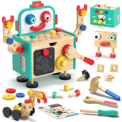 Lehoo Castle Kids Tool Set, Wooden Montessori Robot Tool Bench for Boys 3+