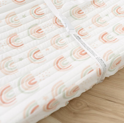Crane Baby Quilted Changing Pad Cover, 100% Cotton Sateen, 16 X 32, Secure Elastic Fit, Machine