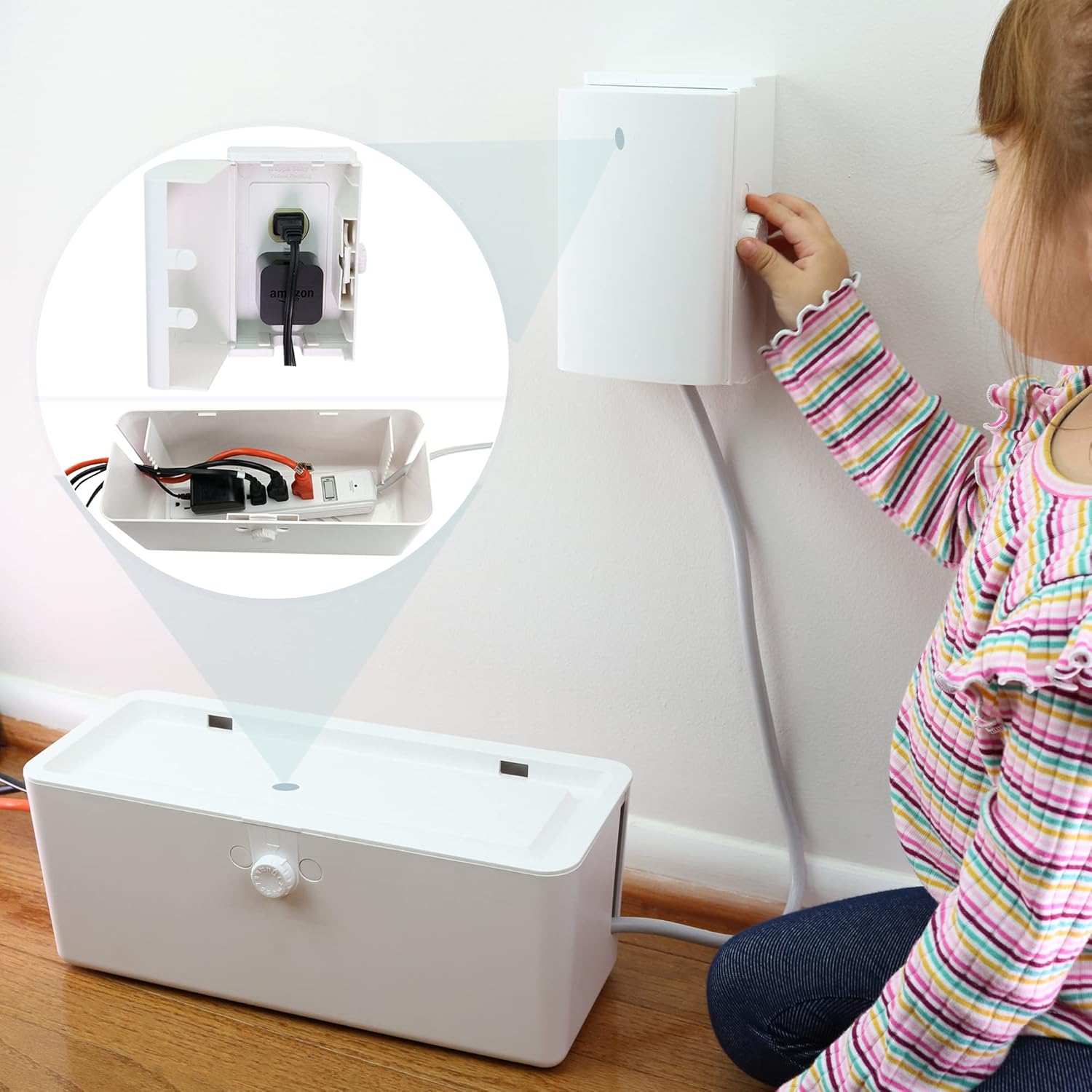 Power Strip Cover and Outlet Cover Box - Effectively Baby Proofs Power Strip on Floor or Wall