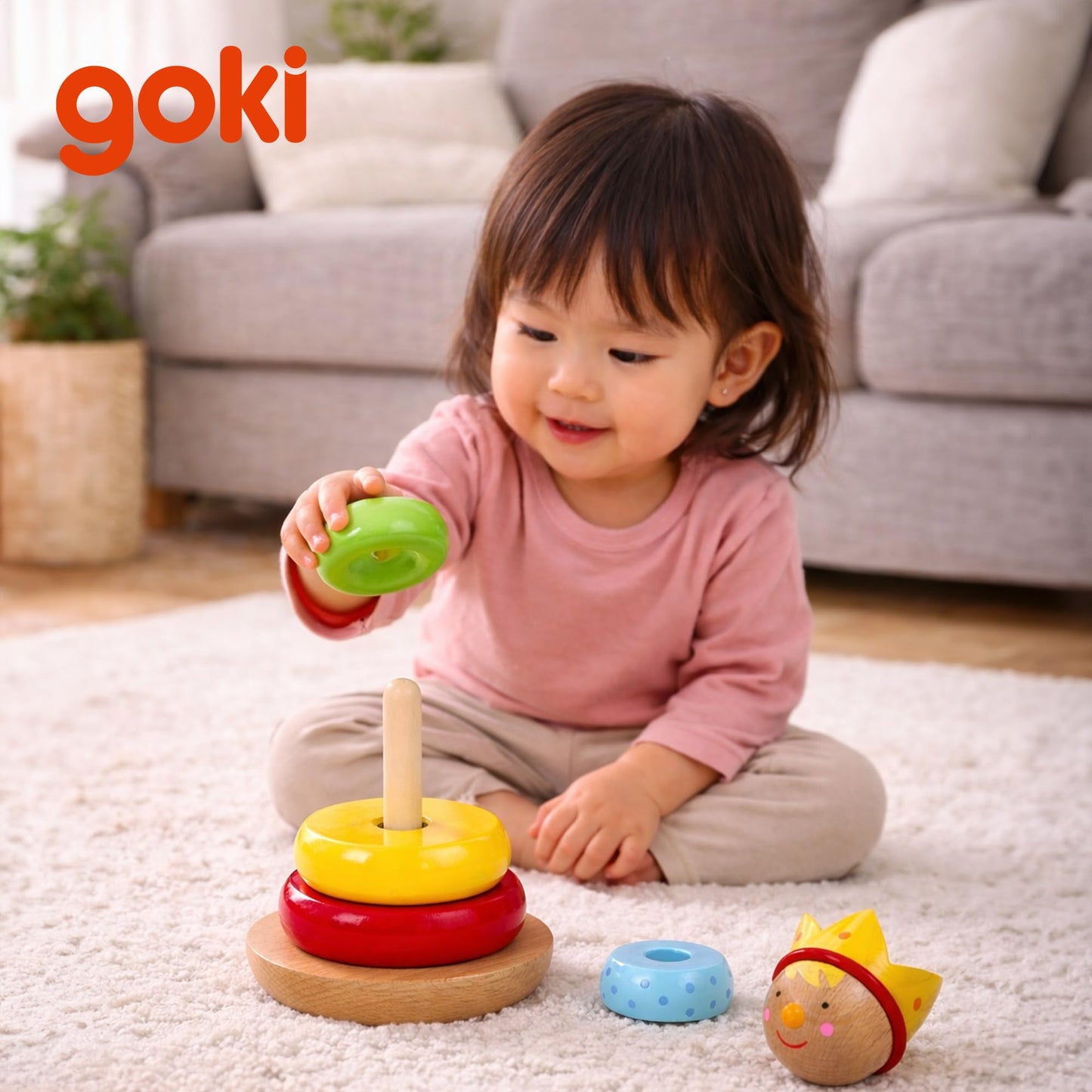 Goki Rainbow Stacking Toys for Toddlers 1–3 Little Prince | Classic 6-Piece Ring Stacker | Colorful