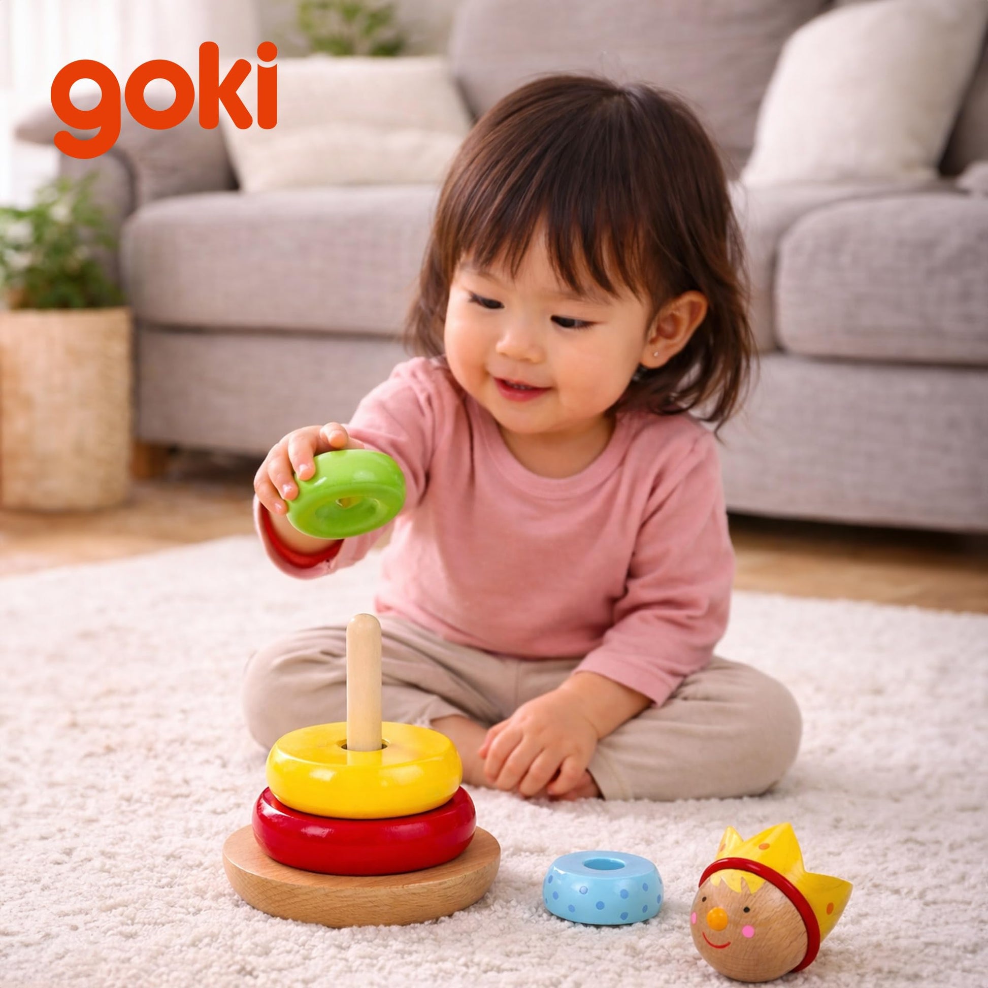 Goki Rainbow Stacking Toys for Toddlers 1–3 Little Prince | Classic 6-Piece Ring Stacker | Colorful