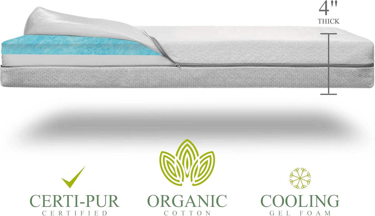 Organic Cotton 2-Sided Crib Mattress | Waterproof Washable Protector w/Ventilated Foam Lining |