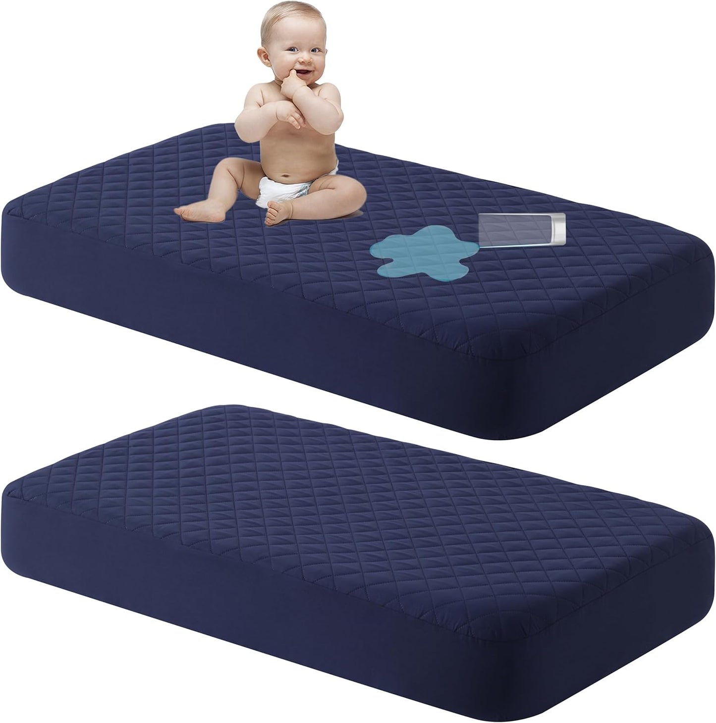 NTBAY 2 Pack Waterproof Crib Mattress Protector, Quilted 28"x52" Toddler Fitted Sheet - Machine