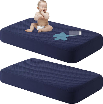 NTBAY 2 Pack Waterproof Crib Mattress Protector, Quilted 28"x52" Toddler Fitted Sheet - Machine