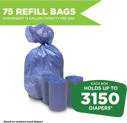 Pail Buddies Diaper Bags, 75 Count, Fresh Powder Scent, Compatible with Ubbi Diaper Pail, Made with