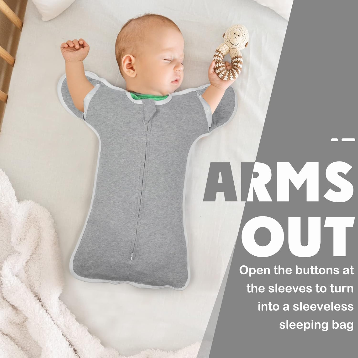 2 Pack Transition 2 Way Zipper Swaddle, 2 in 1 Arms In/Out, 100% Cotton Newborn Swaddling Sack