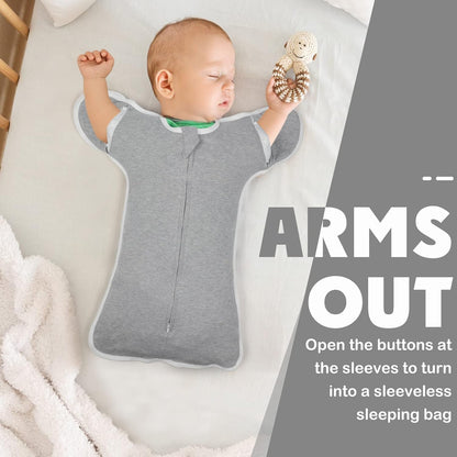 2 Pack Transition 2 Way Zipper Swaddle, 2 in 1 Arms In/Out, 100% Cotton Newborn Swaddling Sack