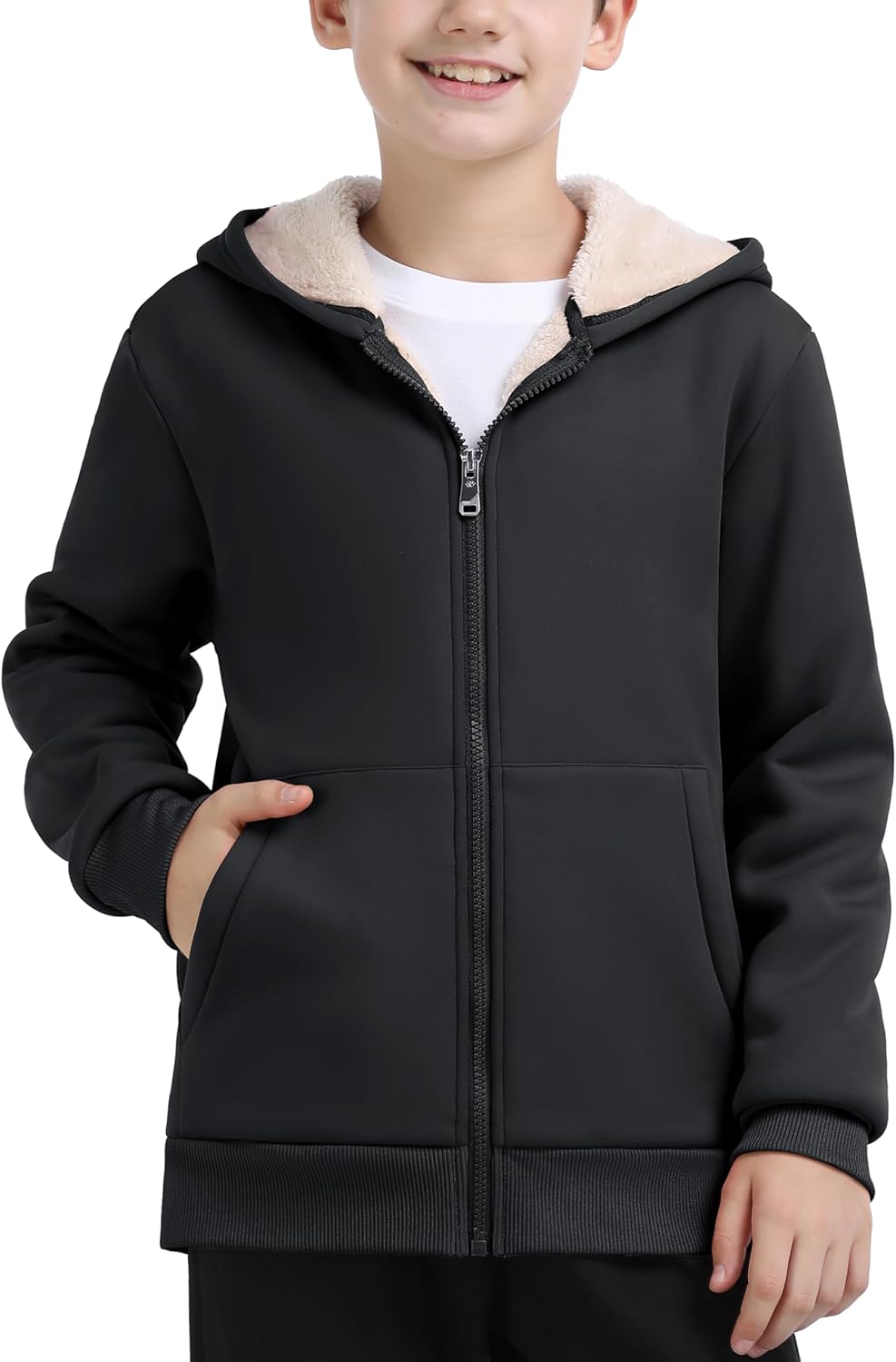 MoFiz Kids Fleece Jackets Sherpa Lined Hoodie Jacket Hooded Zip up Sweatshirt Coats for Boys Girls