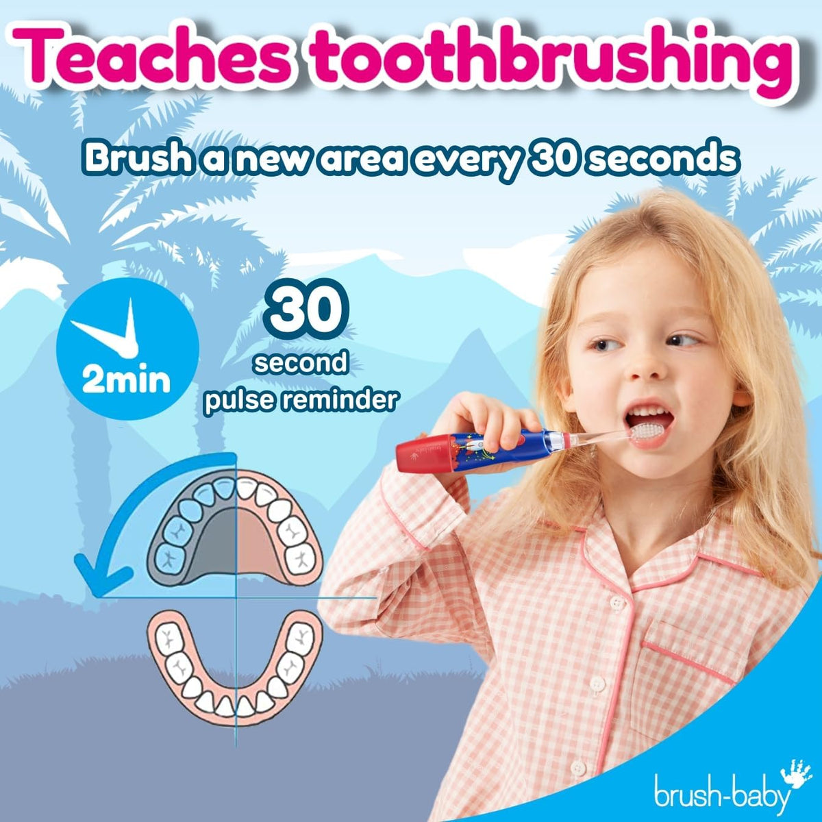 Brush‑Baby - KidzSonic Dinosaur Kids Electric Toothbrush for Ages 3+ with Disco LED Lights, Gentle