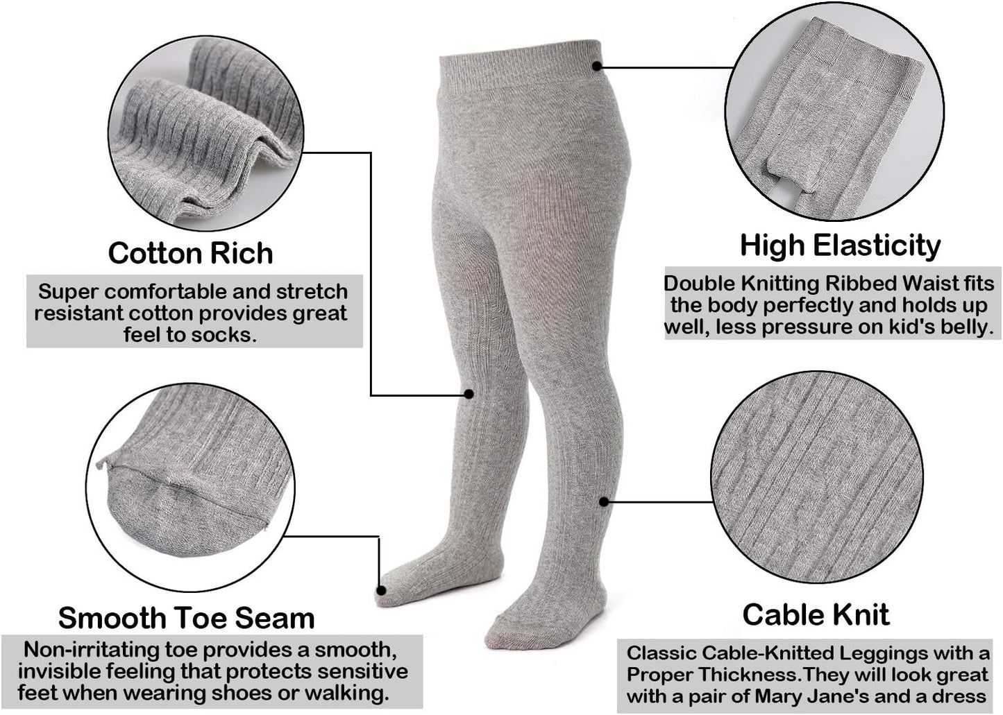 EPEIUS Baby Girl Tights Thick Cable Knit Leggings Stockings Cotton Pantyhose for Newborn Infant