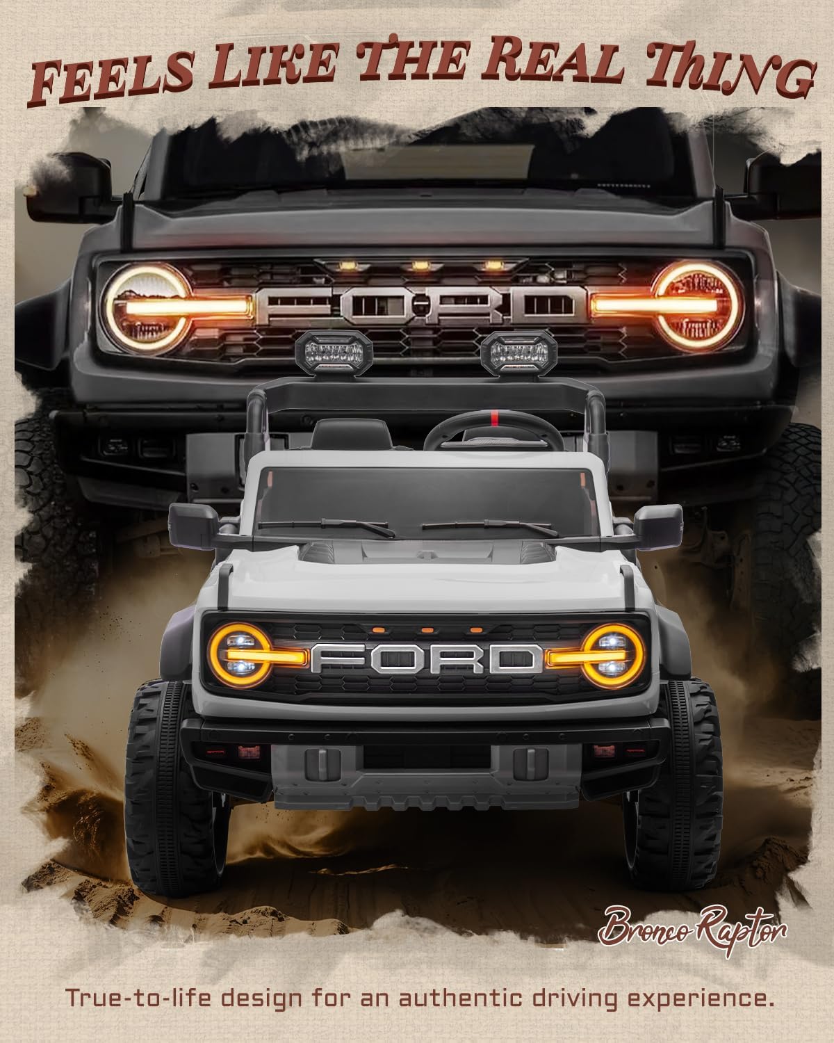 Licensed Ford Bronco Raptor 24V 2 Seater Kids Ride on Toys, Battery Powered Electric Ride on Car