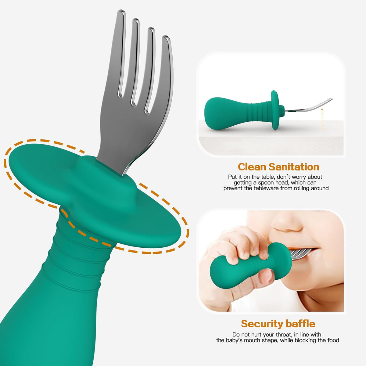 2 Pcs Baby Forks Toddler Forks for Self Feeding, Kids Forks with Silicone Round Handle, Stainless