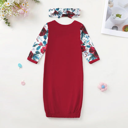 AMAWMW Newborn Baby Girl Little Sister Sleeper Gown Stripe Long Sleeve Nightgown Pajamas Gifts