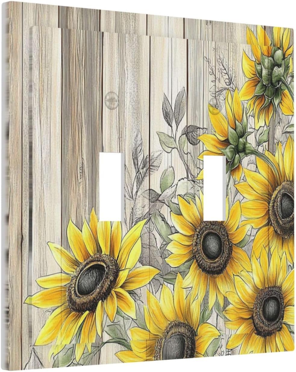 Decorative Switch Plates Floral Sunflower Rustic Flower Vintage Wood 2 Gang Double Toggle Outlet
