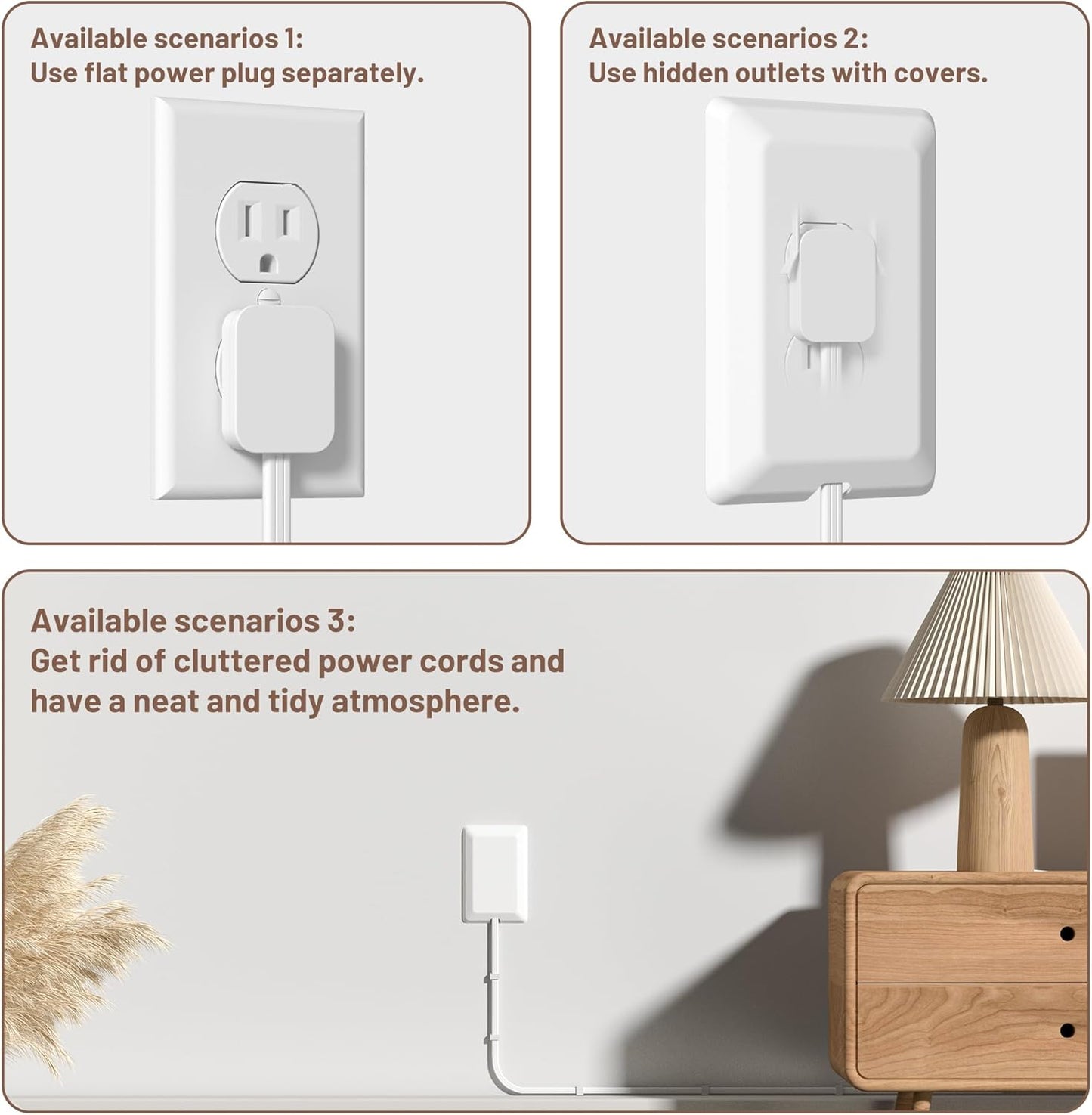 5FT Flat Extension Cord Ultra Thin Outlet Concealer with Cord Concealer Kit,Flat Outlet Extender