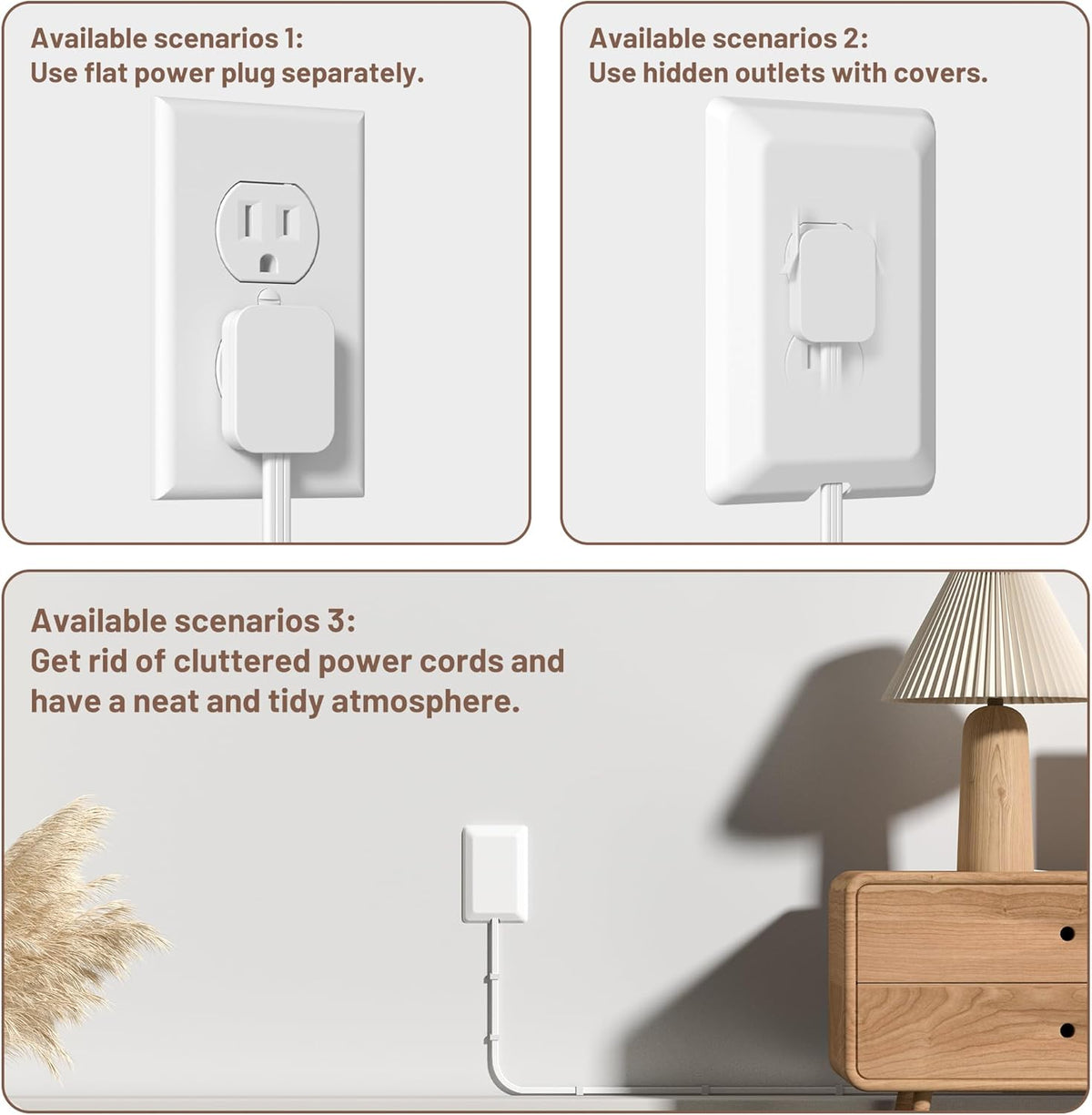 8FT Flat Plug Extension Cord with 3 Outlet Power Strip,Ultra Thin Outlet Concealer with Outlet