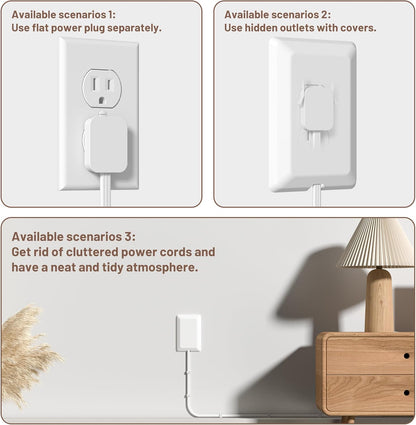 8FT Flat Plug Extension Cord with 3 Outlet Power Strip,Ultra Thin Outlet Concealer with Outlet
